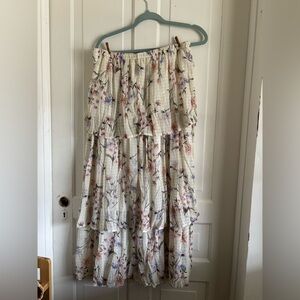 Floral Tiered Cream Maxi Skirt